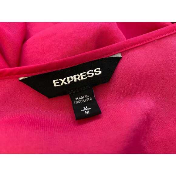 Express Fuchsia Pink V-Neck Puffy Sleeve Blouse Medium Gypsy Boho Barbie top y2k - Picture 4 of 6